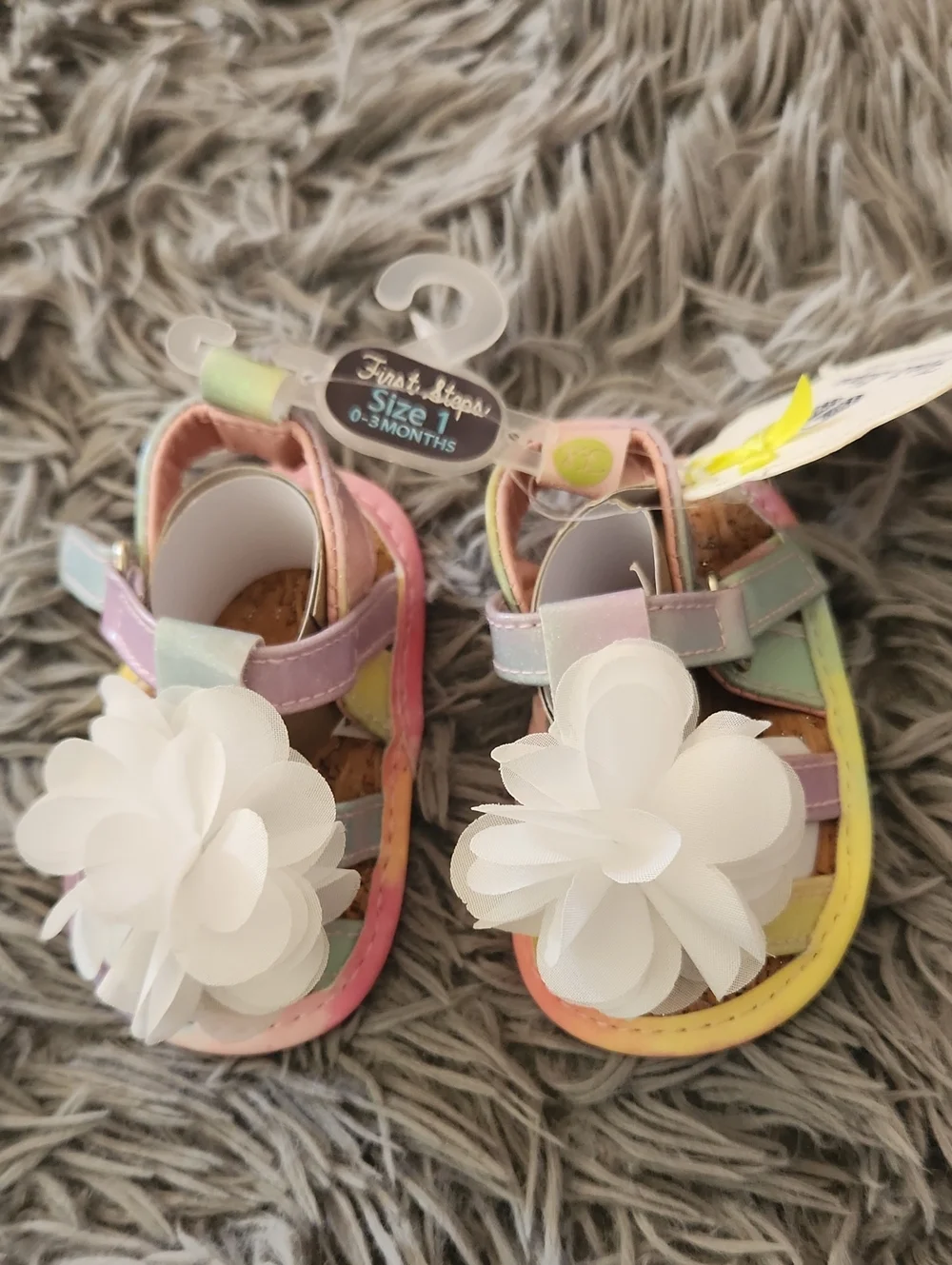 Baby Girls Pastel Floral Sandals - White Flower Size 0-3 Months